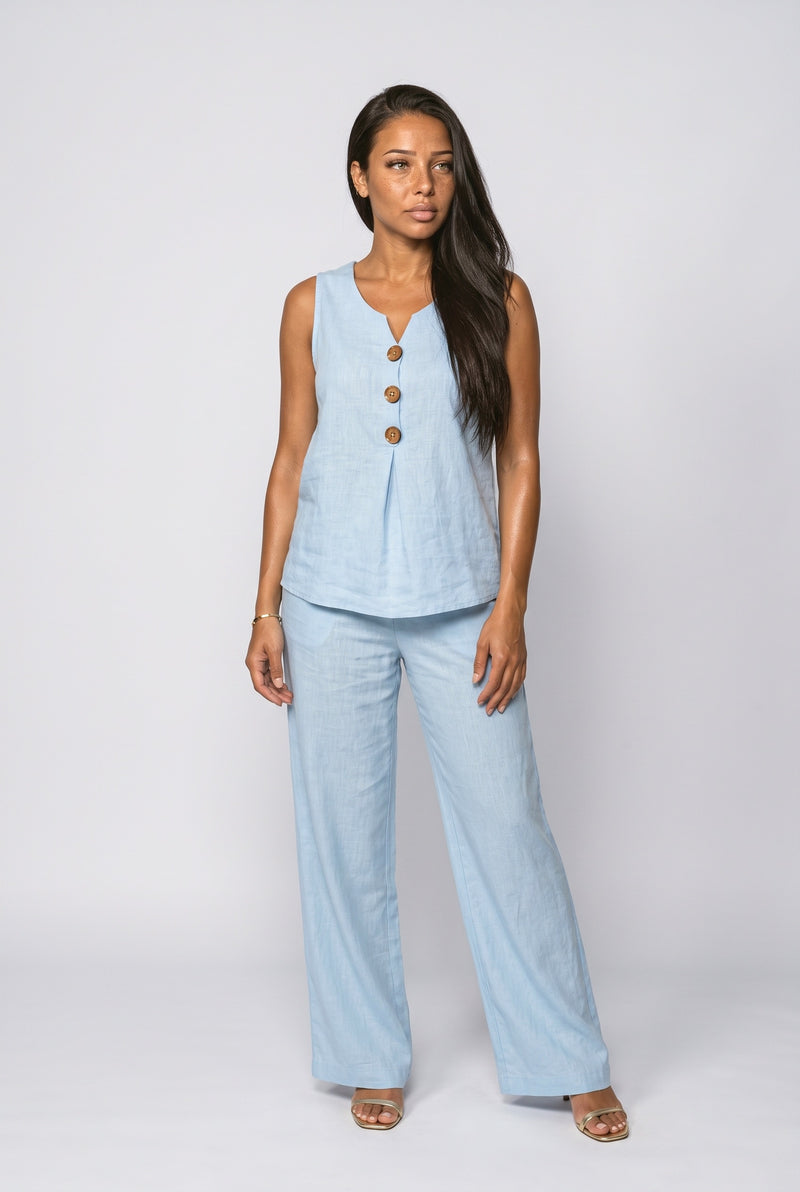 Light Blue Pink V-Neck Two Piece Outfit
