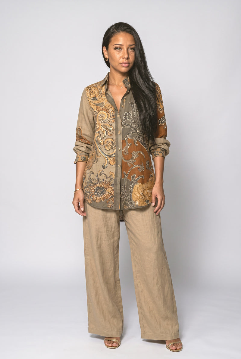 Beige Print Two Piece Outfit