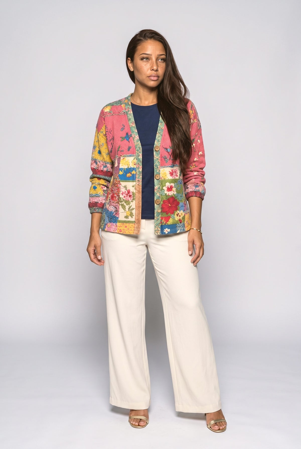 Pink Floral Knit Cardigan, Pink