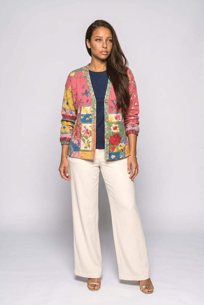Pink Floral Knit Cardigan
