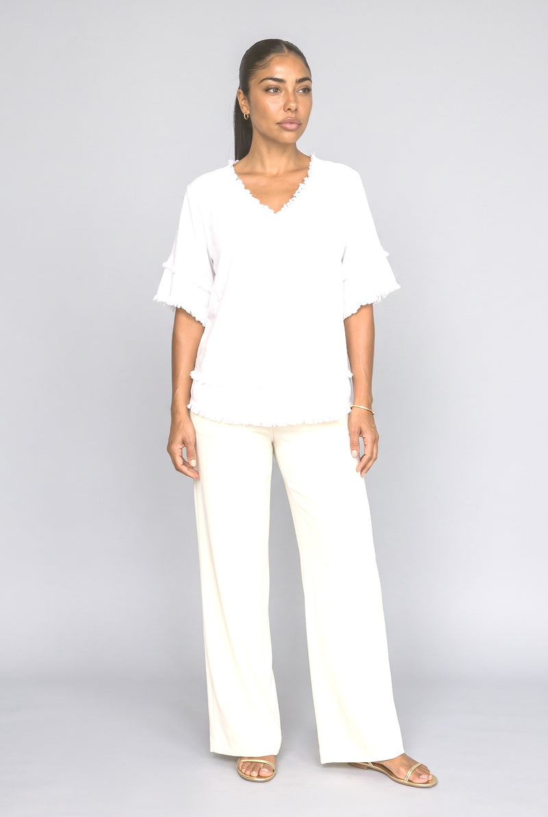 White Powder Blue V-Neck Relaxed Blouse
