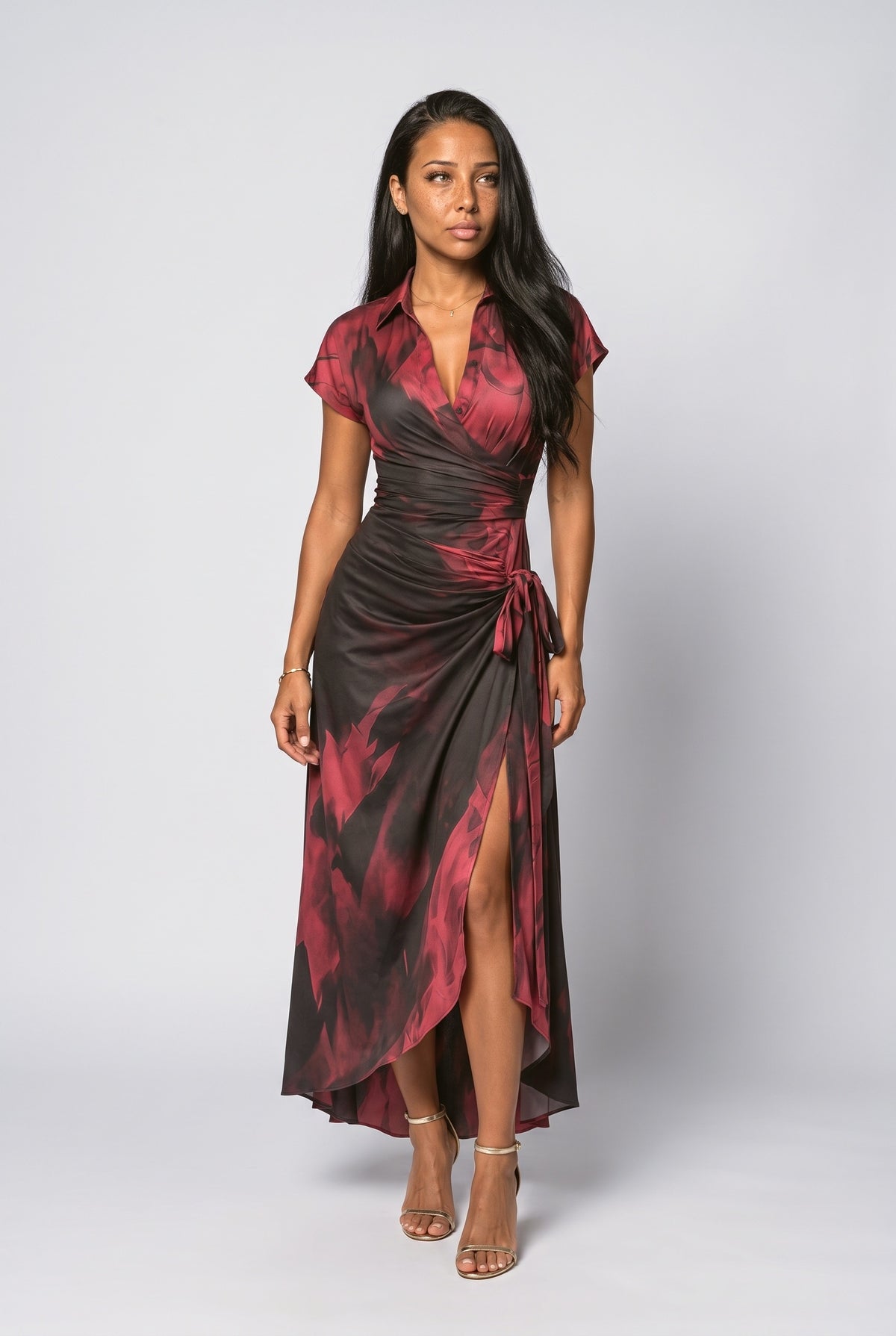 Abstract Wrap Midi Dress