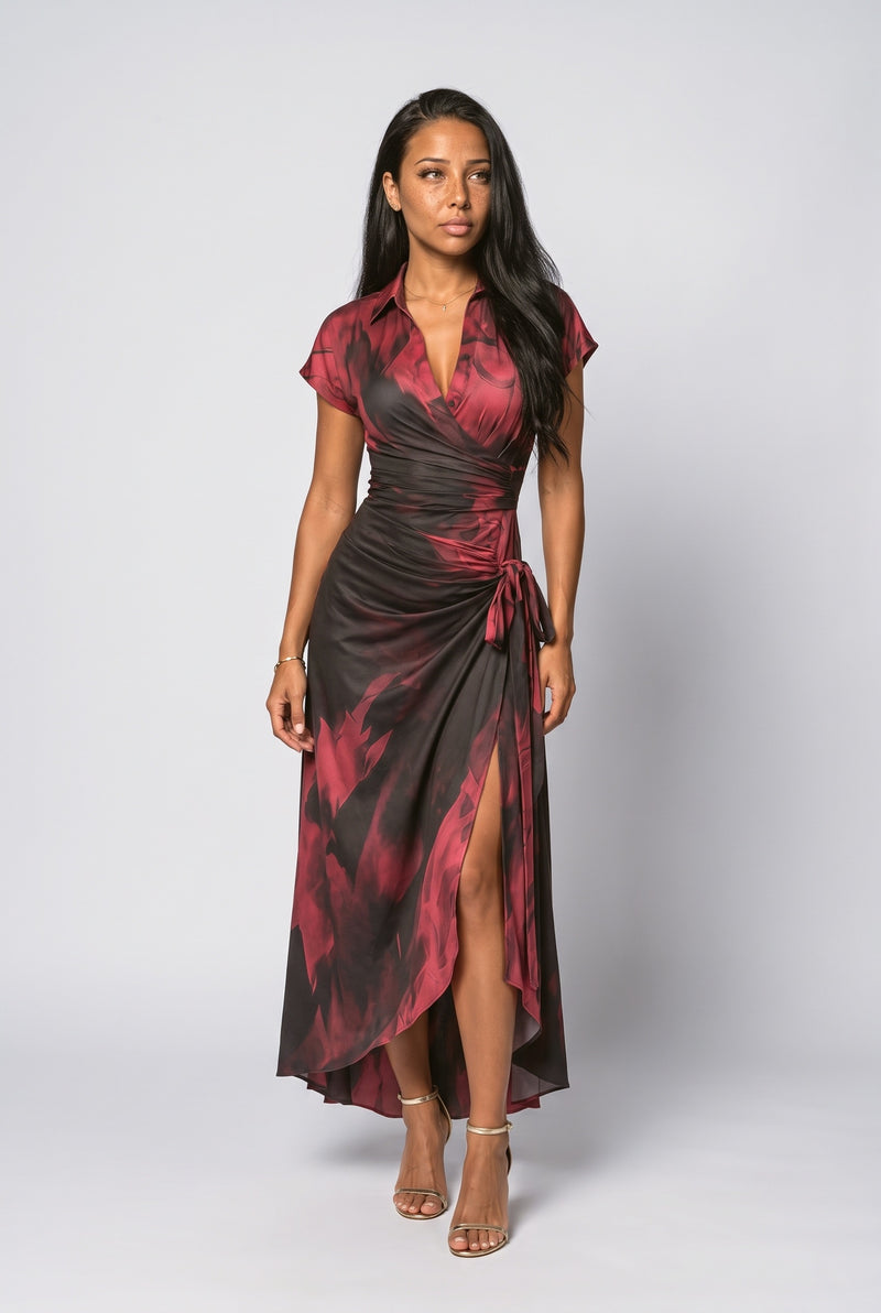 Abstract Wrap Midi Dress