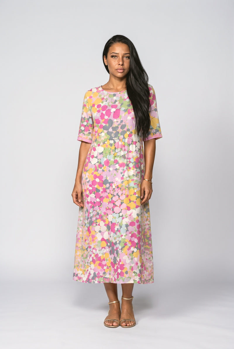 Pink Yellow Midi Dress