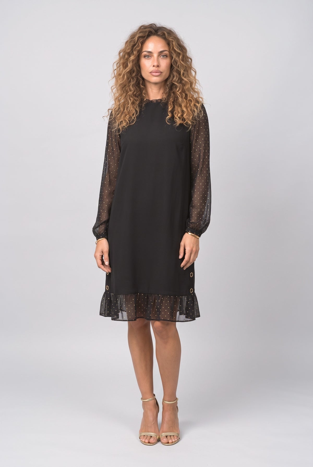 Black Mesh Ruffle Cocktail Dress, Black