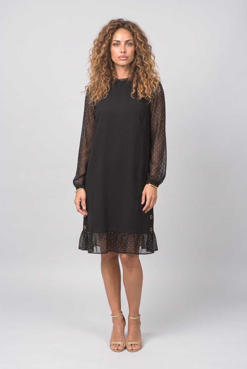 Black Mesh Ruffle Cocktail Dress