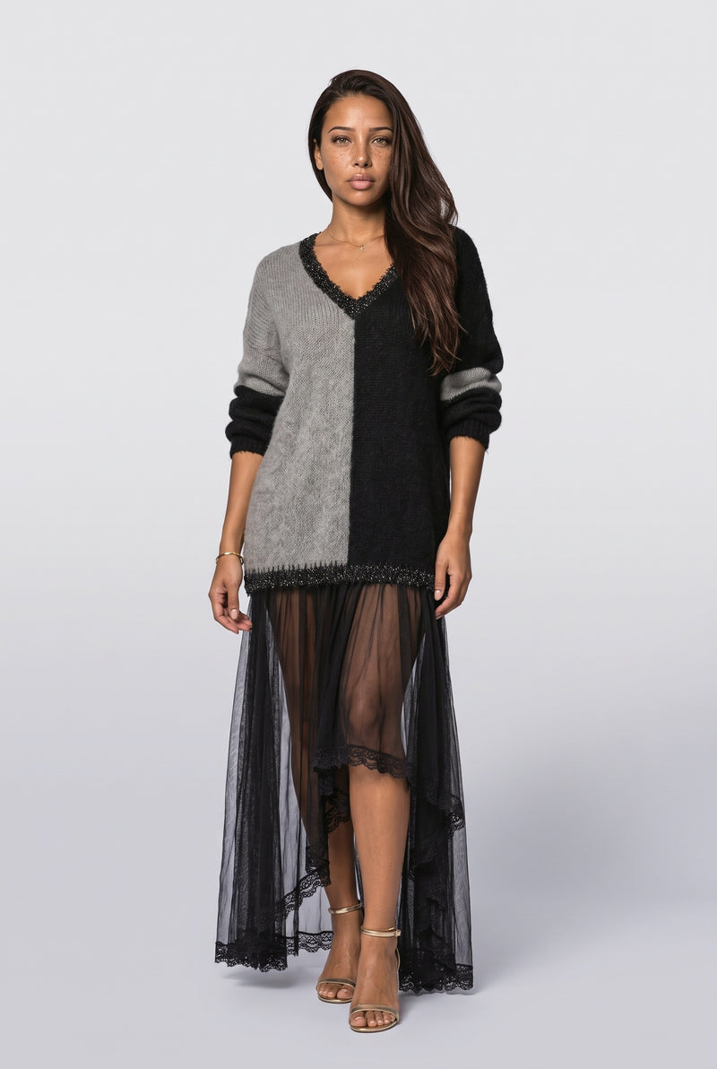 Black Mesh Colorblock Summer Dress