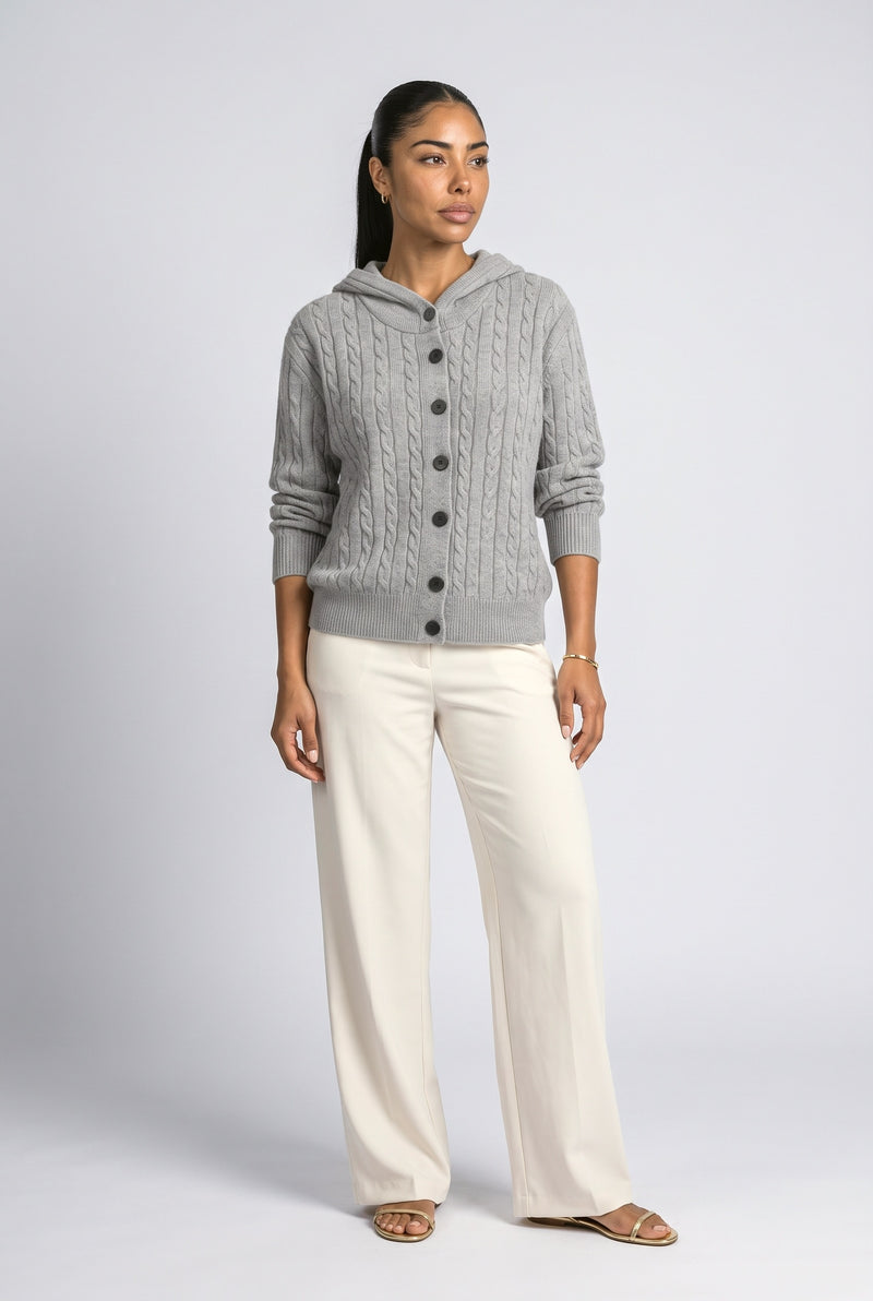 Grey Beige Knit Cardigan