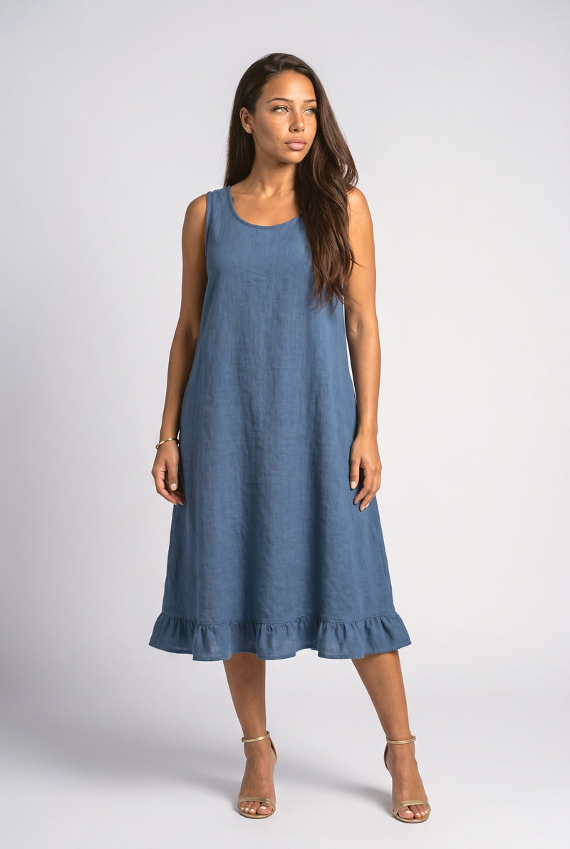 Linen Sleeveless A-Line Midi Dress
