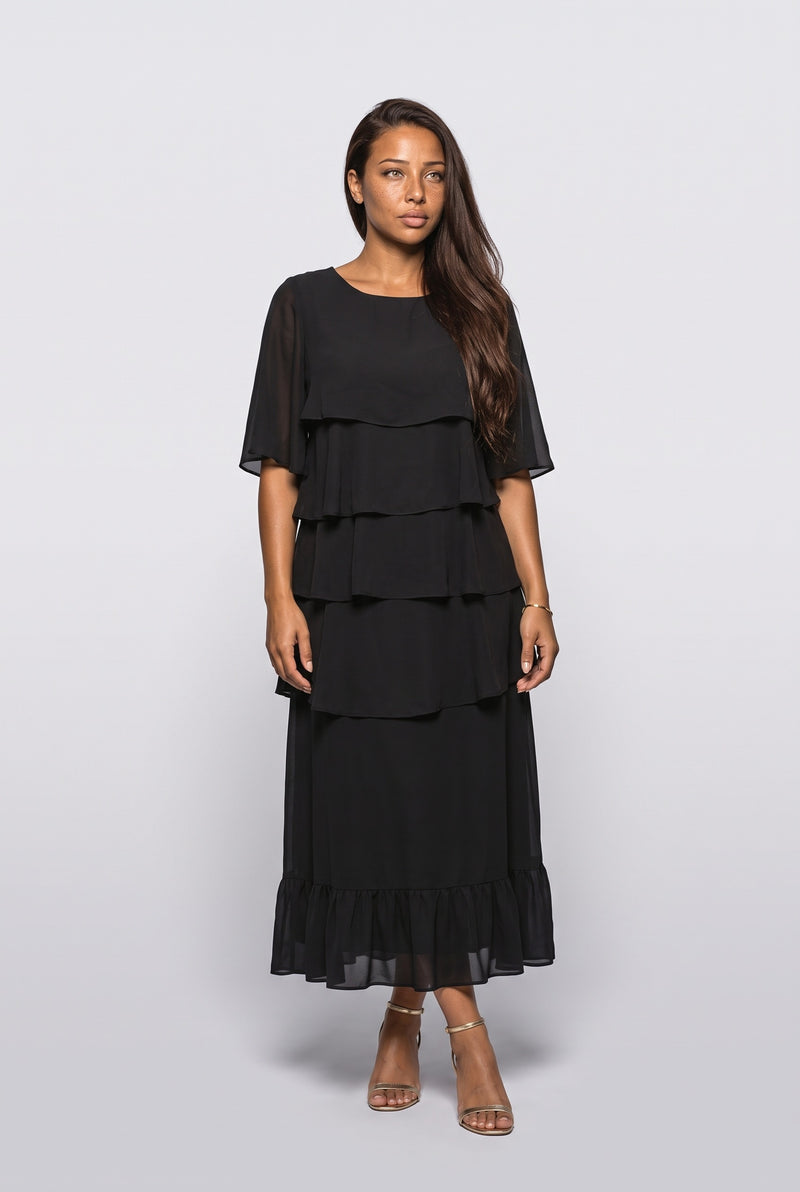 Black Ruffle Midi Dress
