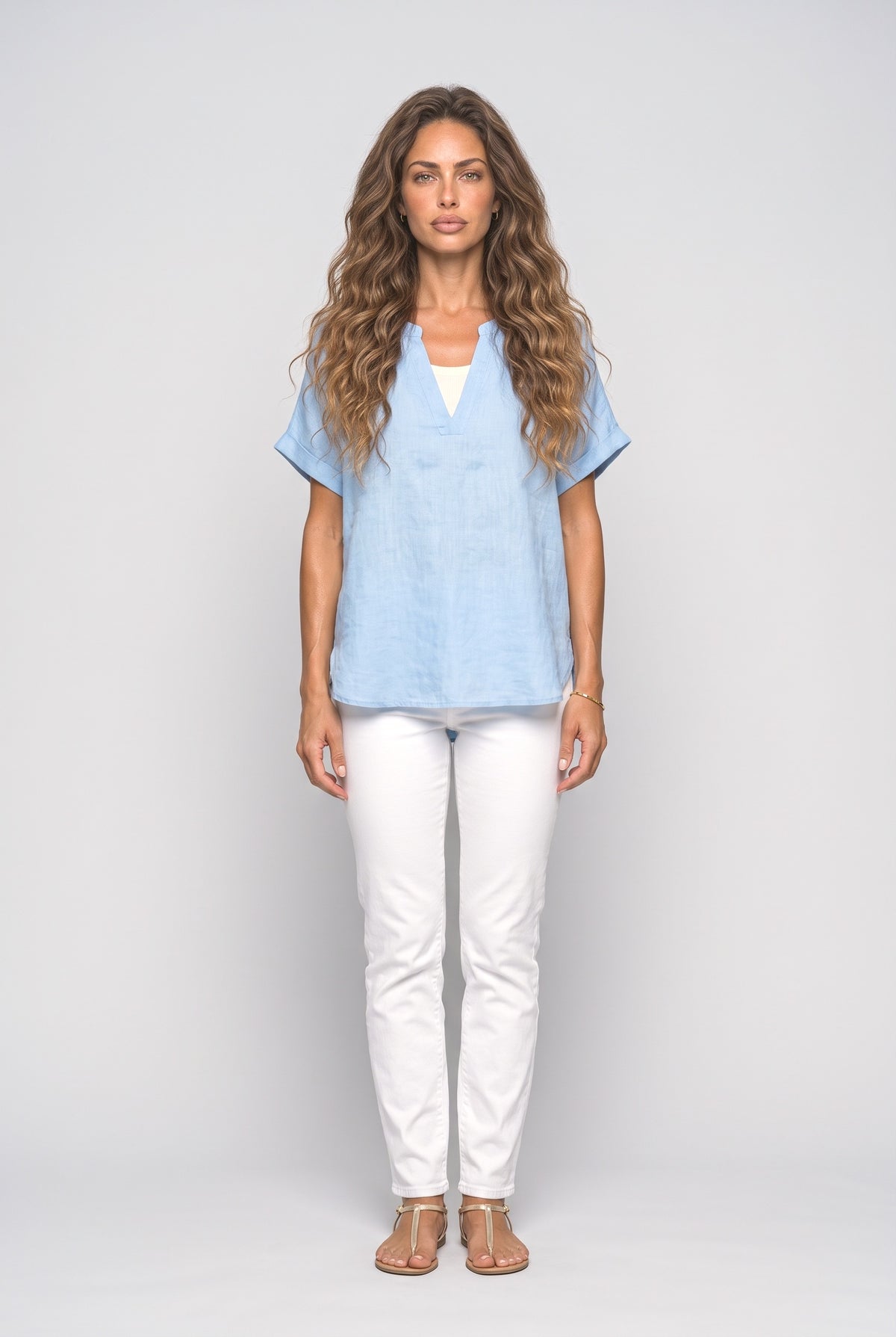 V-Neck Short Sleeve Blouse
