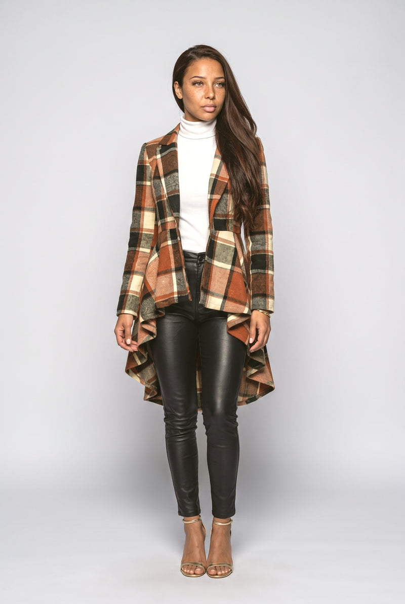 Orange Plaid Wool Coat