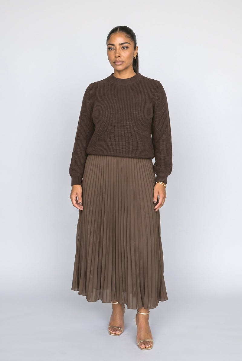Chocolate Pleated Maxi Dress