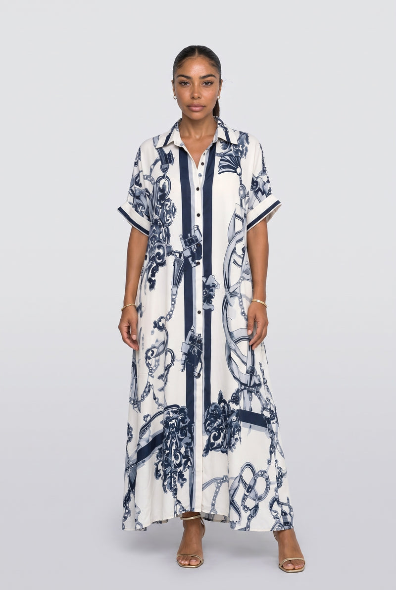 Blue Scroll Maxi Dress