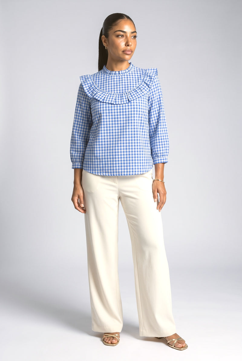 Gingham Puff Sleeve Blouse