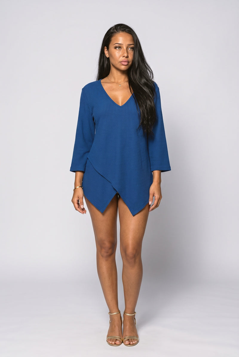 Blue Asymmetric Knit Top