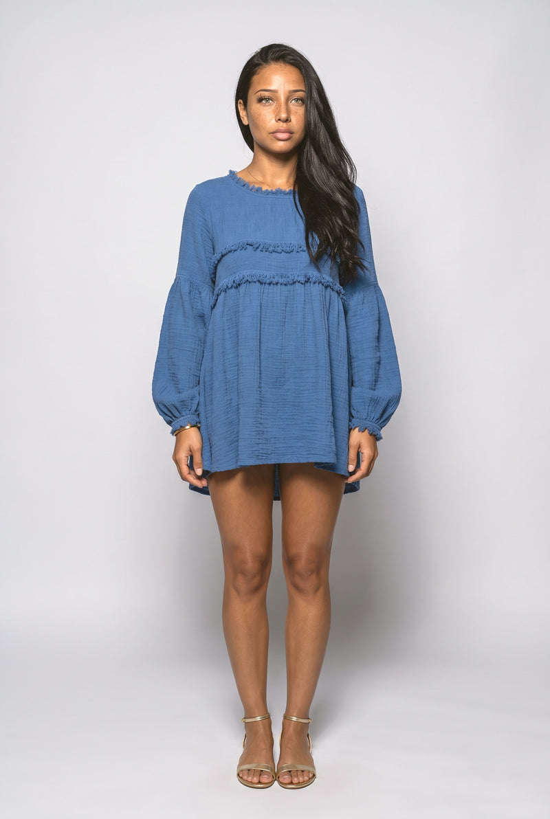 Blue Pleated Blouse