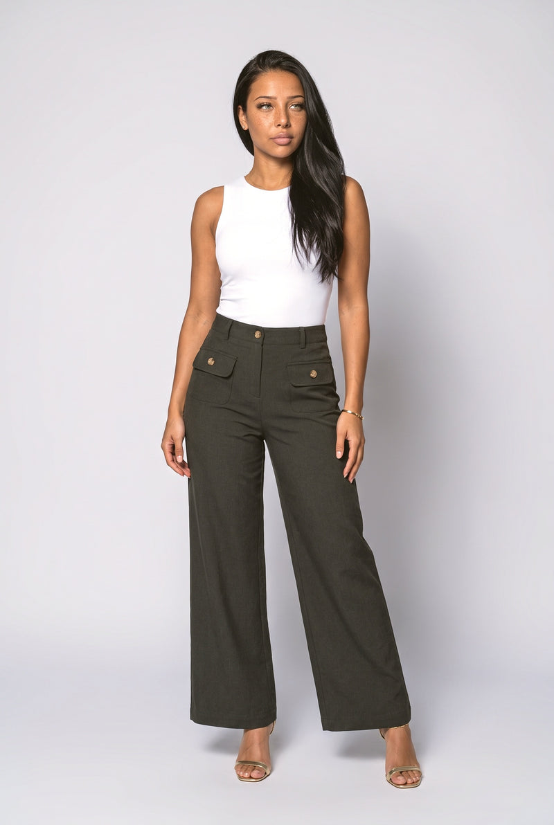 Black Dark Blue Wide Leg Pants
