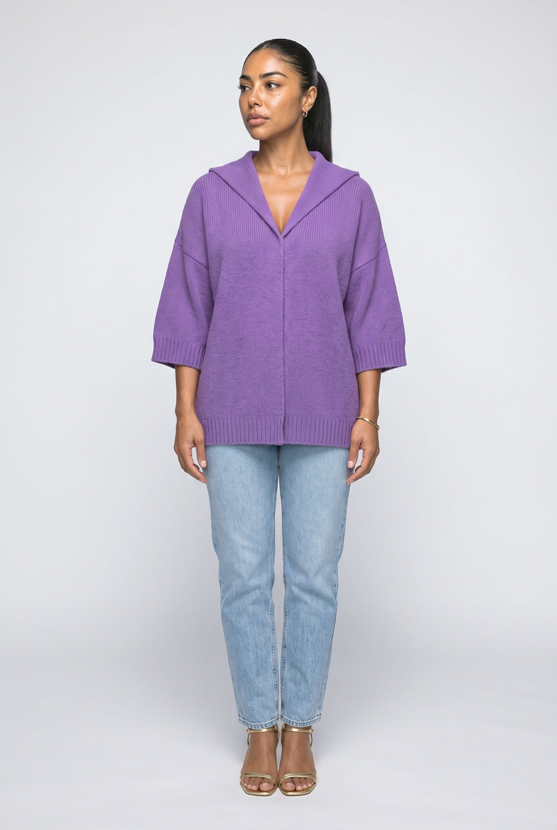 Purple Batwing Sleeve Knit Cardigan