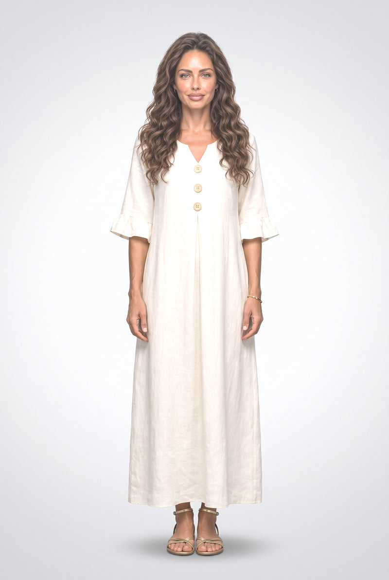 White V-Neck Flowy Maxi Dress