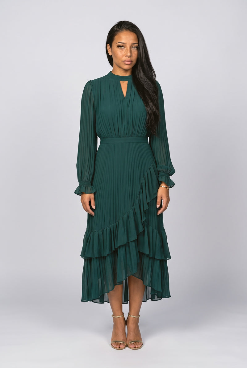 Green Pleated Midi Dress