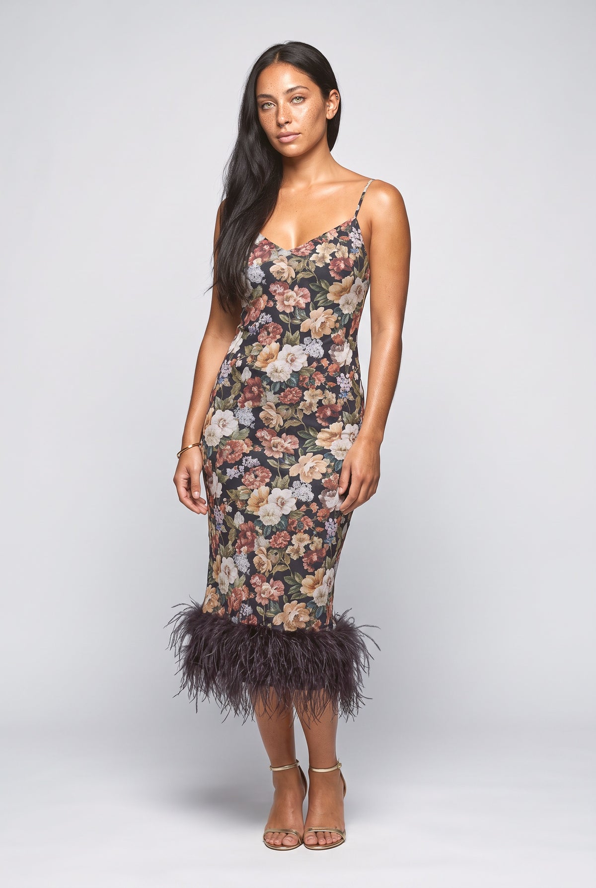 Feather Hem Midi Dress