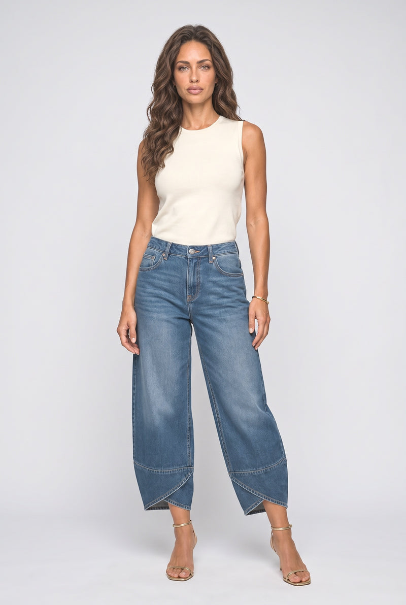 Blue Asymmetric Wide Leg Jeans