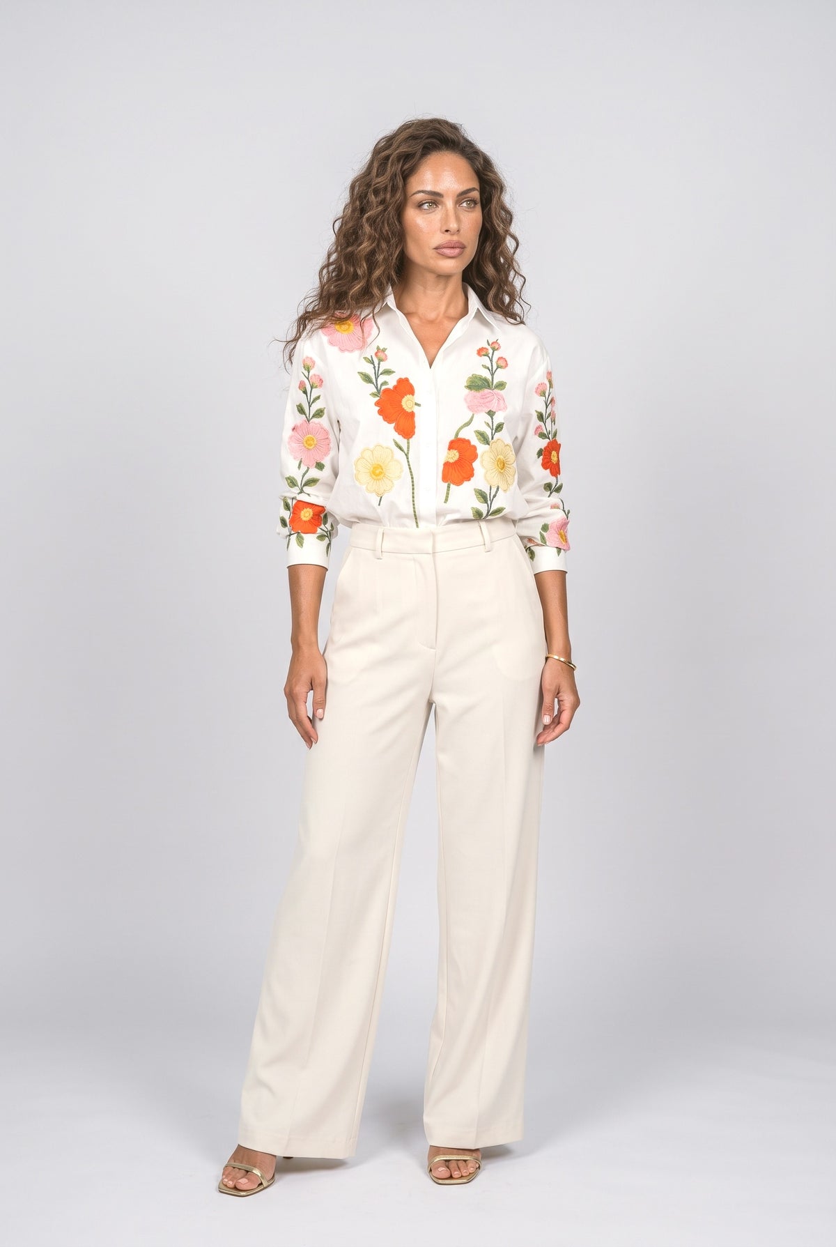 White Floral Blouse, White