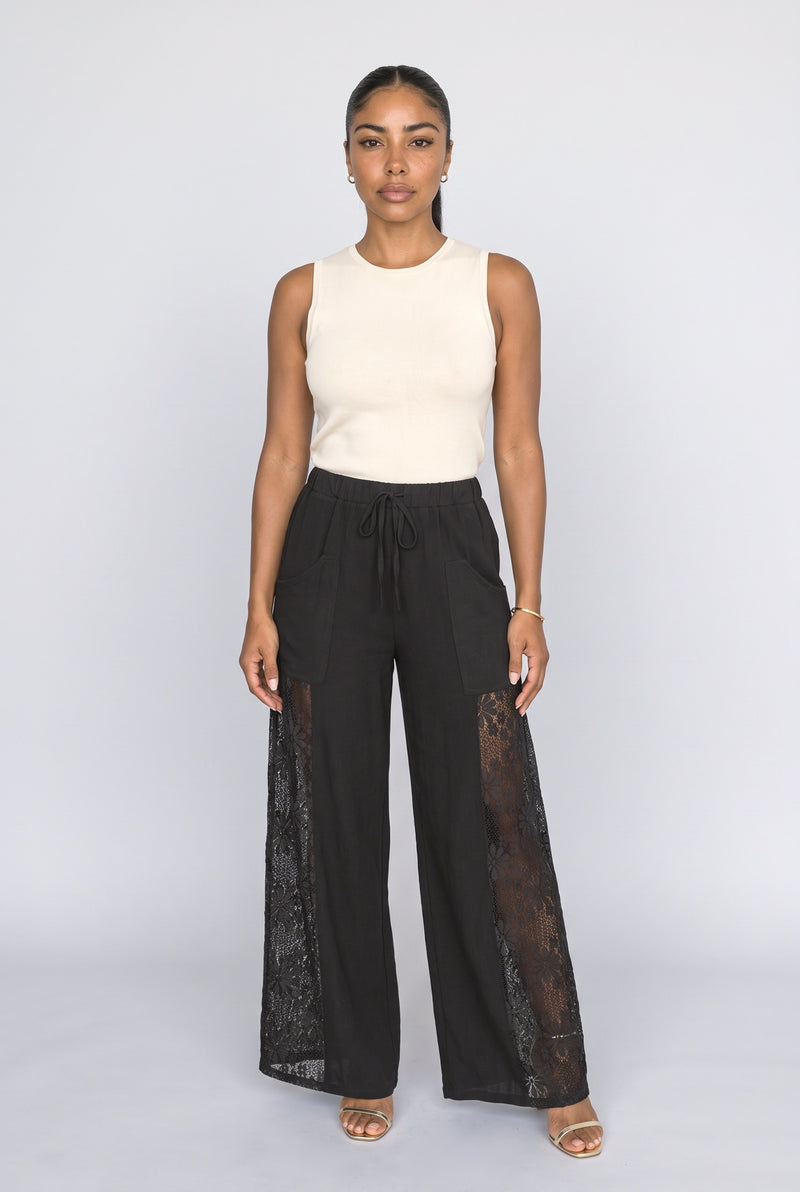 Black Floral Wide Leg Pants