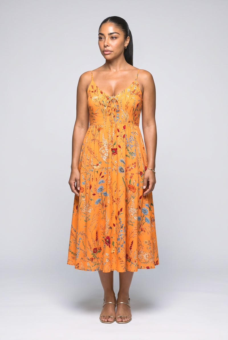 Orange A-Line Midi Dress