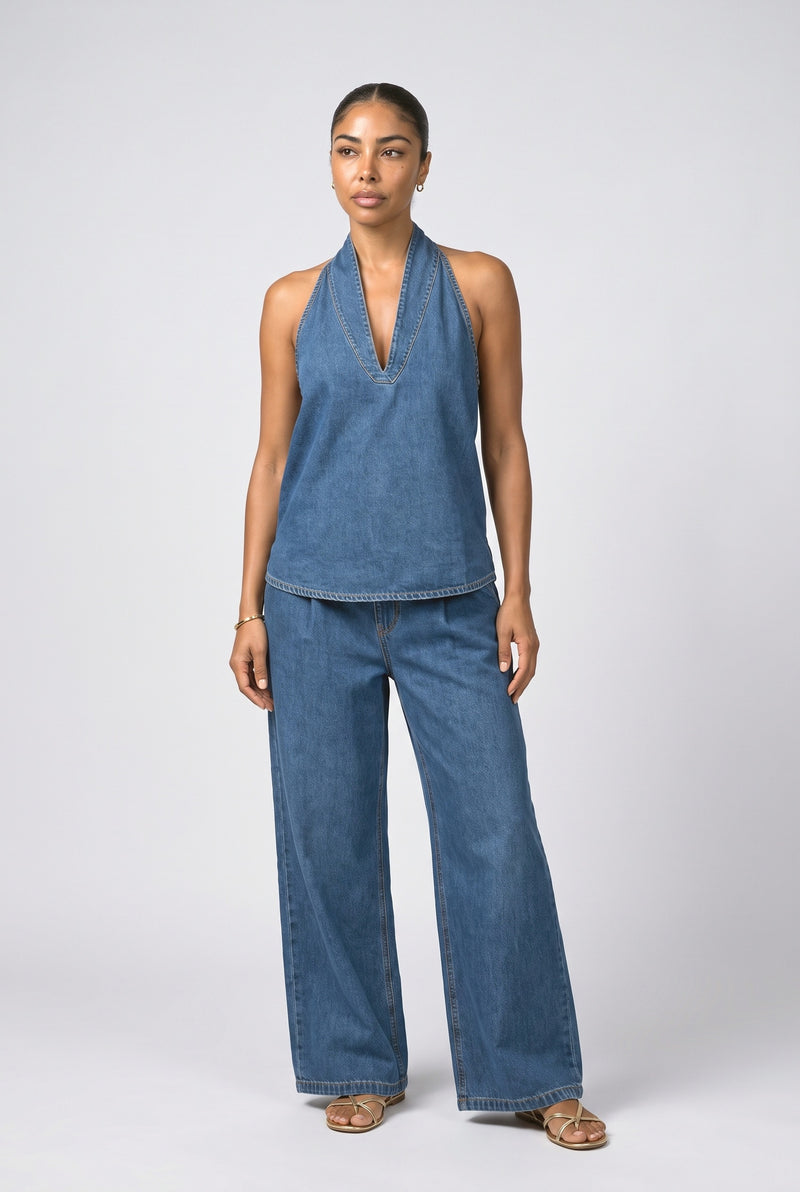 Blue Denim Two Piece Outfit