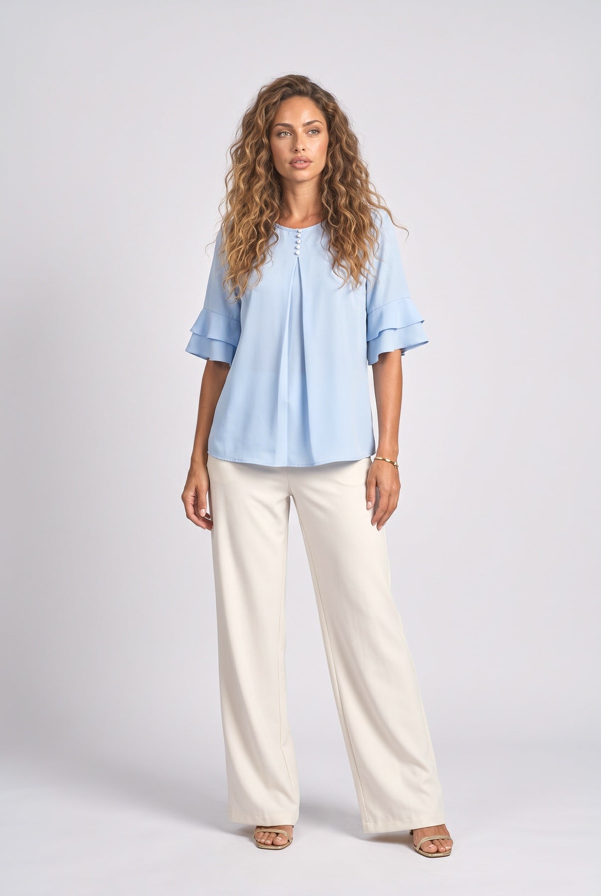 Flutter Sleeve Pleated Blouse