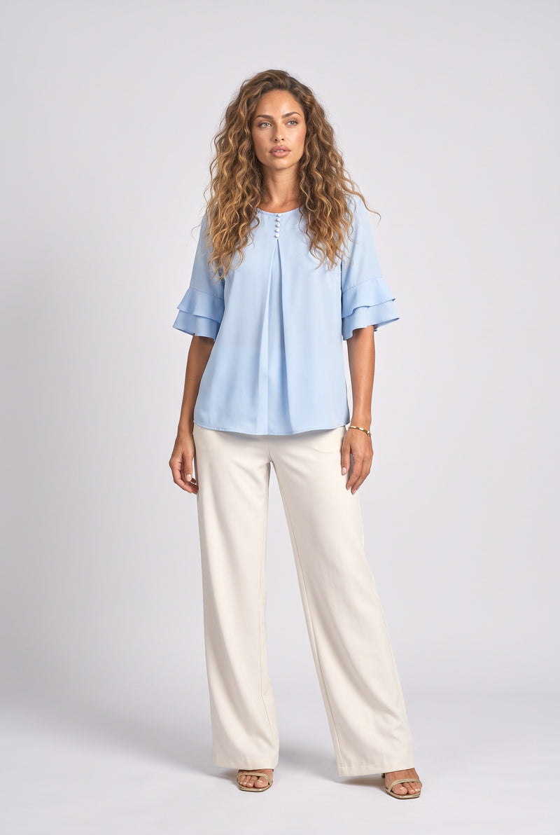 Flutter Sleeve Pleated Blouse