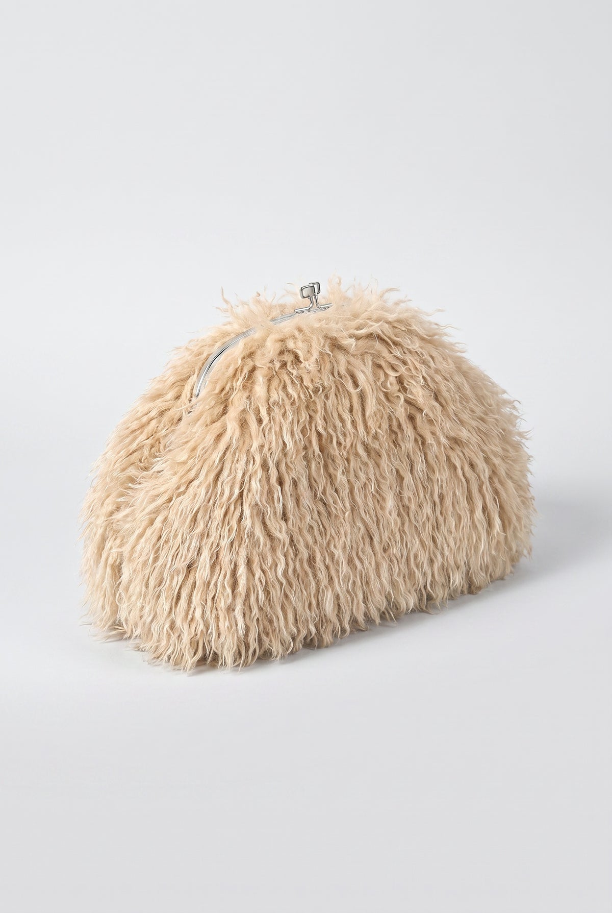 Long Curly Plush Oversized Clutch Bag, apricot