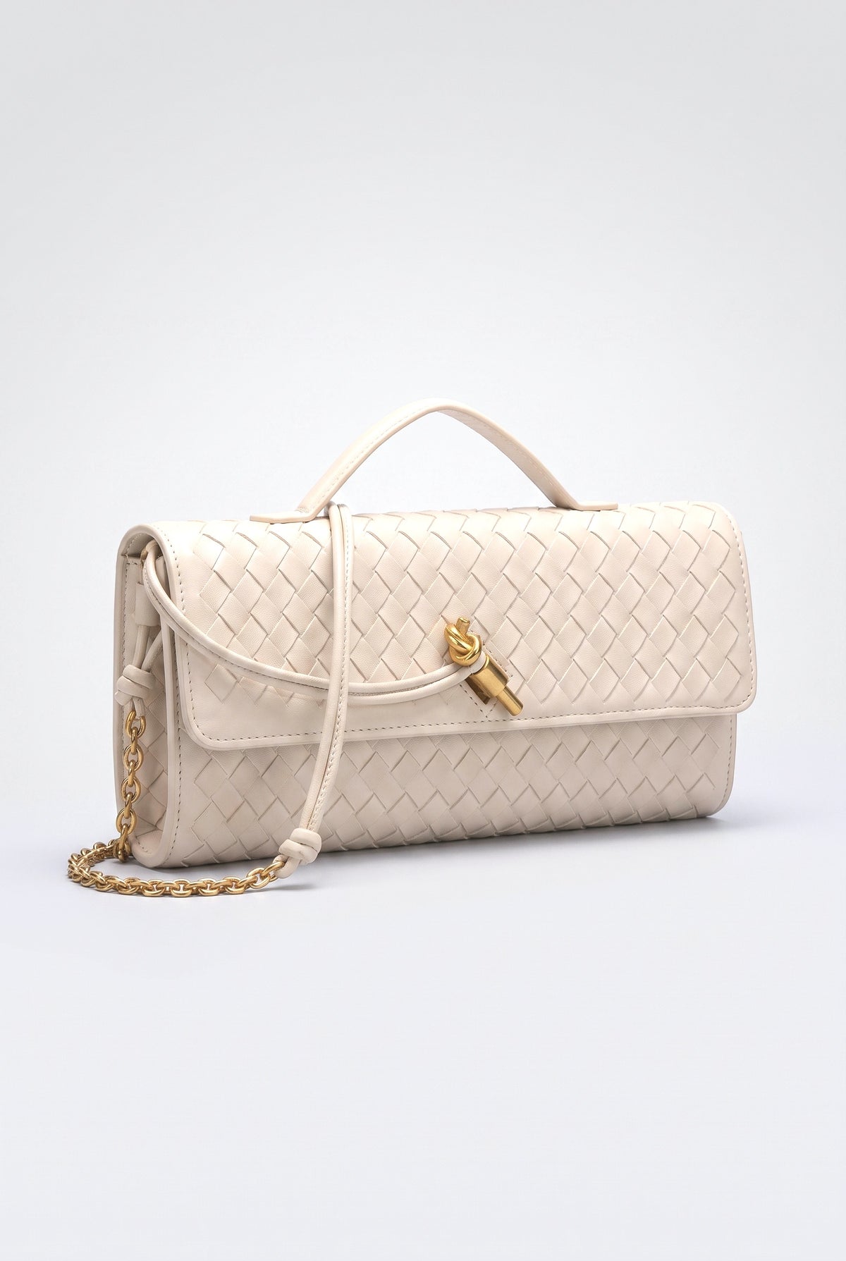 Two Way Woven Flap Clutch Shoulder Bag, apricot