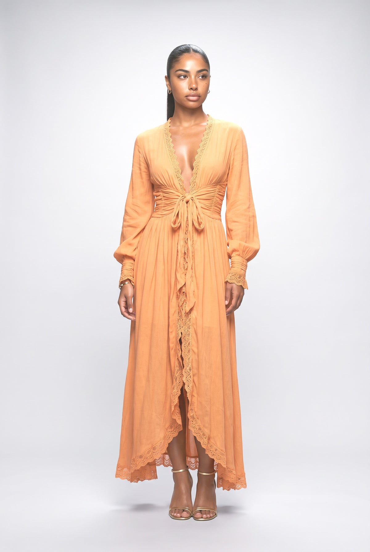 Orange Lace Ruffle Dress, apricot