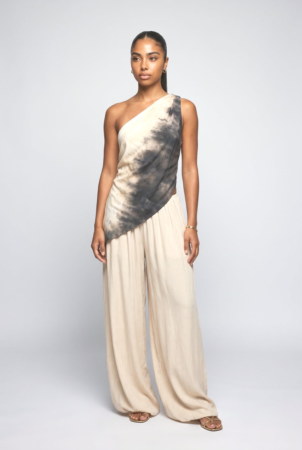 Orange Print Off-Shoulder Outfit Set, apricot