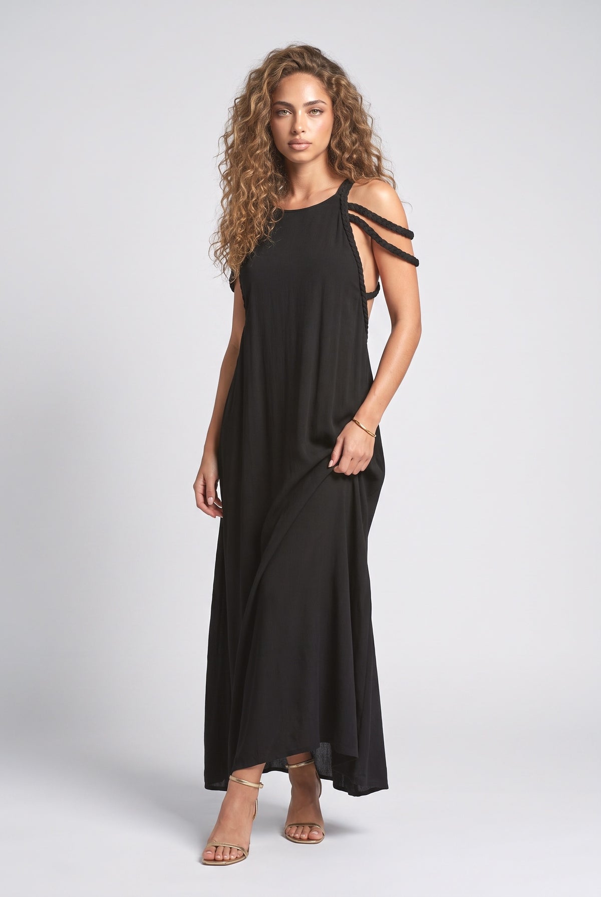 Draped Braids Cover Up Maxi Dress, army green
