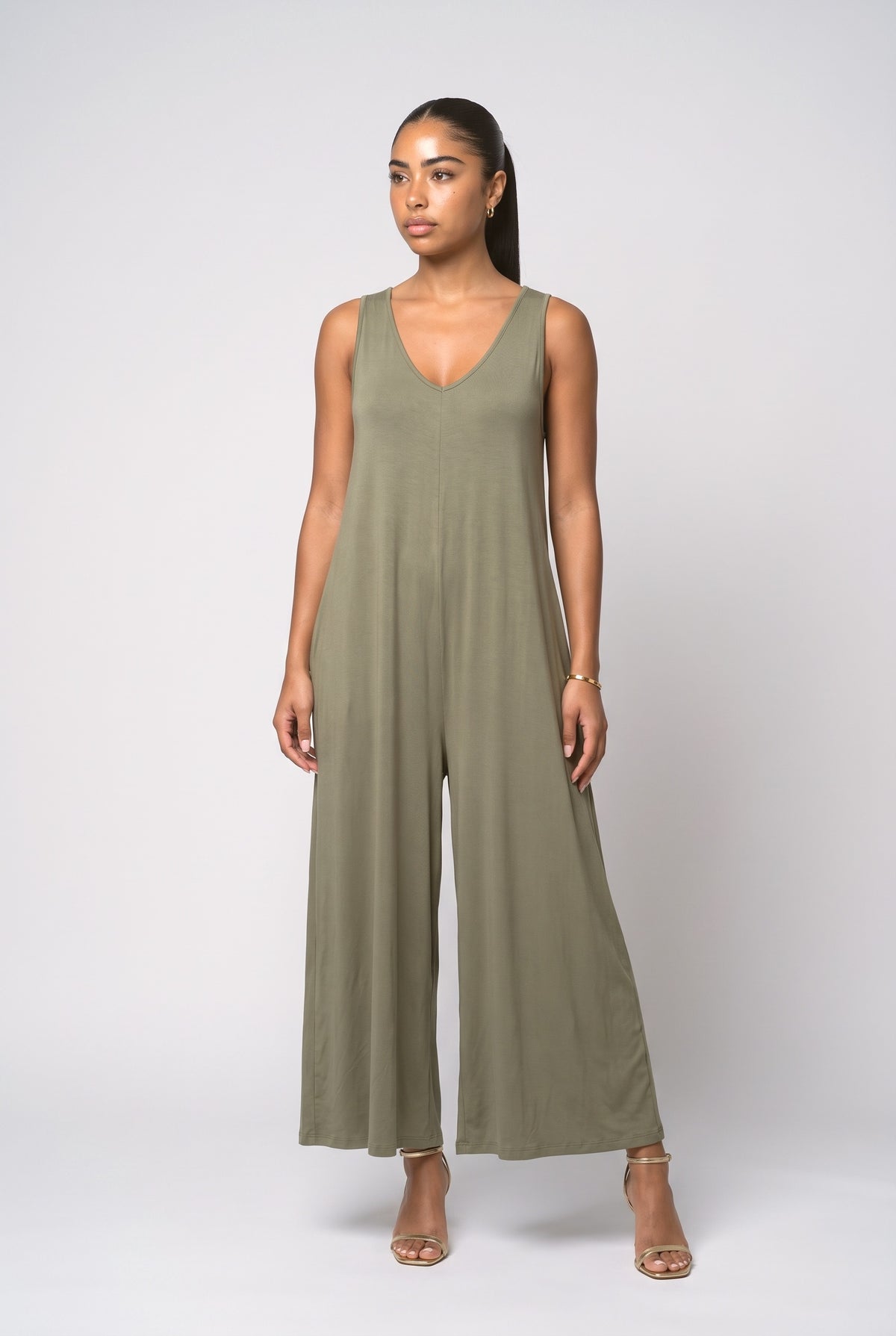 Fresh and Pocket Thin Jumpsuit, army green