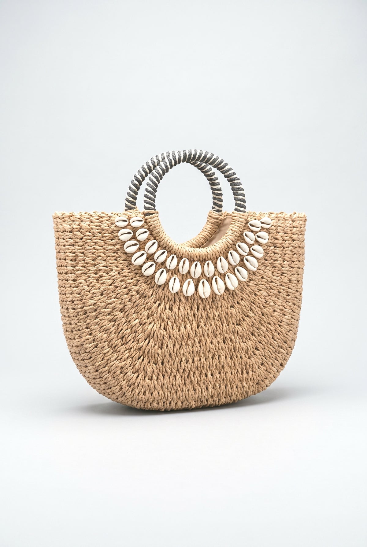 Shell Decor Straw Bag, beige