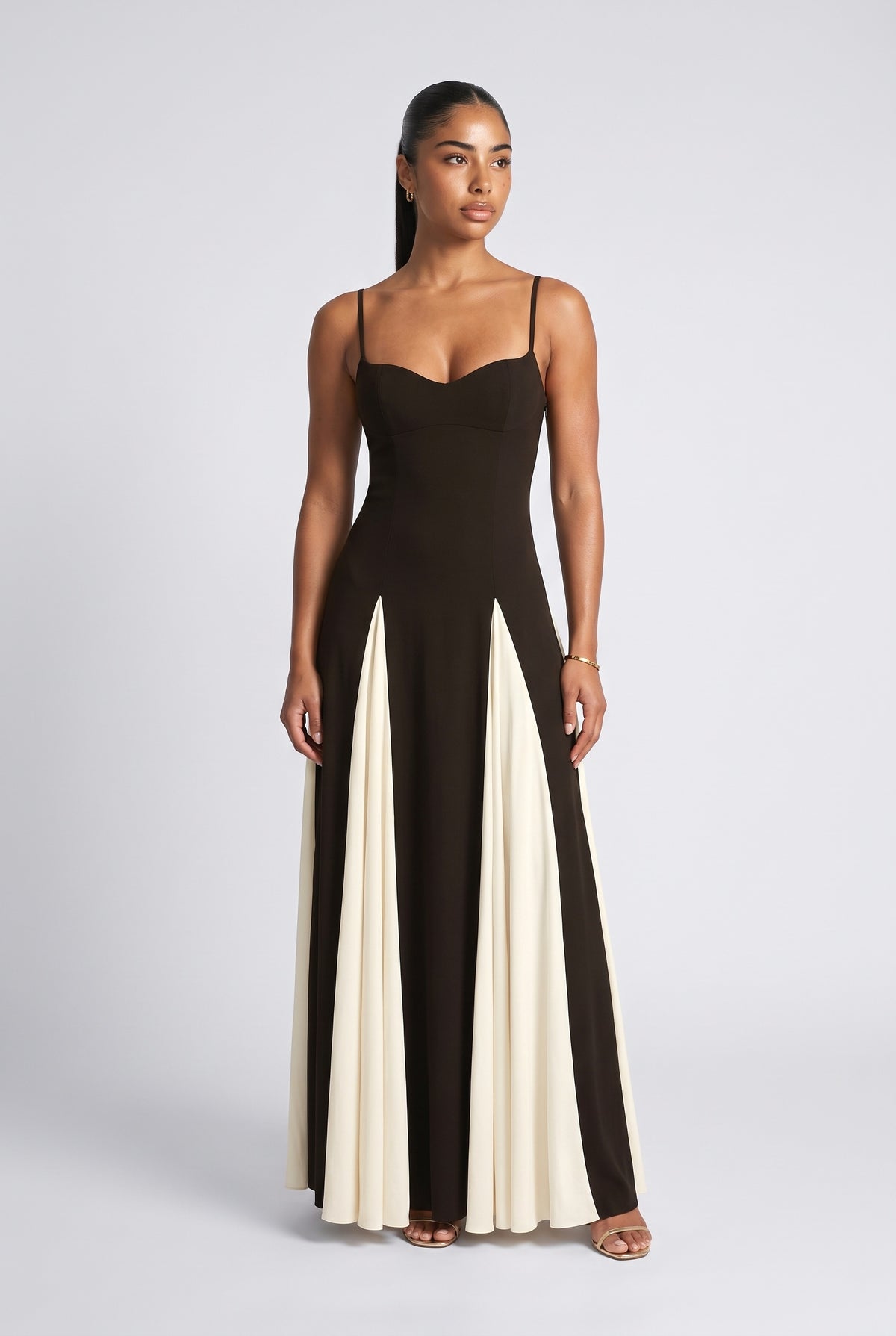 Tulle A-Line Maxi Dress, beige