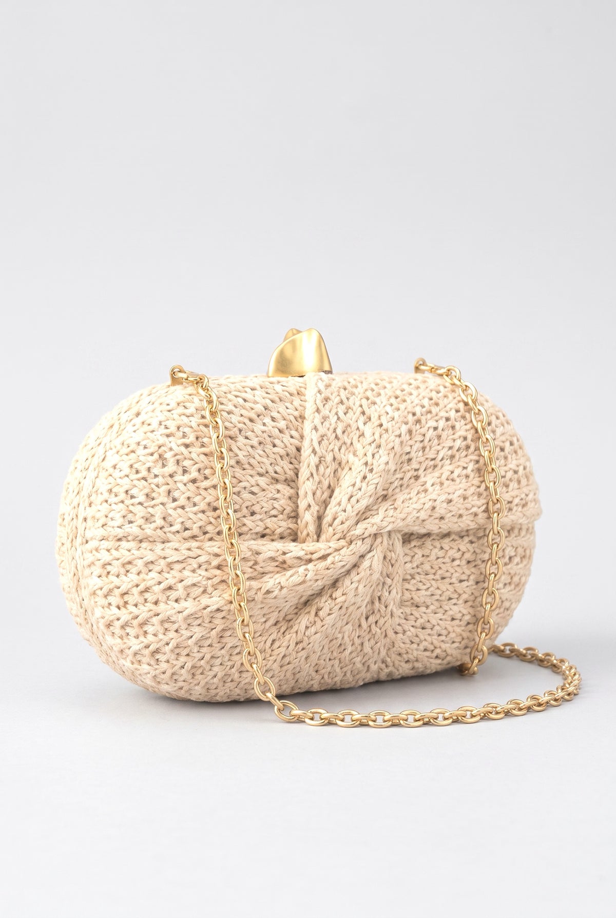 Rainbow Multicolor Braided Oval Hard-Shell Evening Handbag, beige