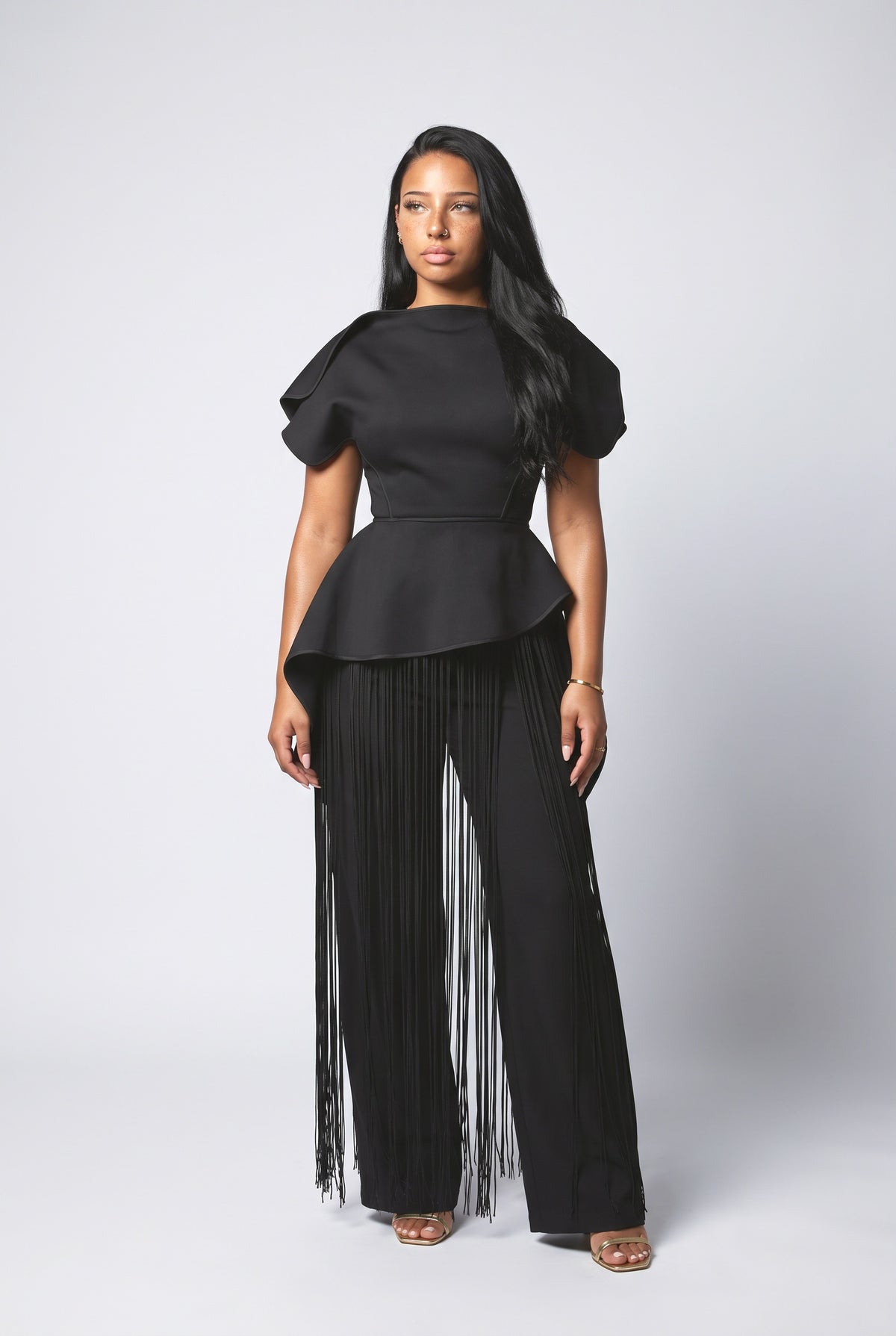 Black Fringe Outfit Set, black set