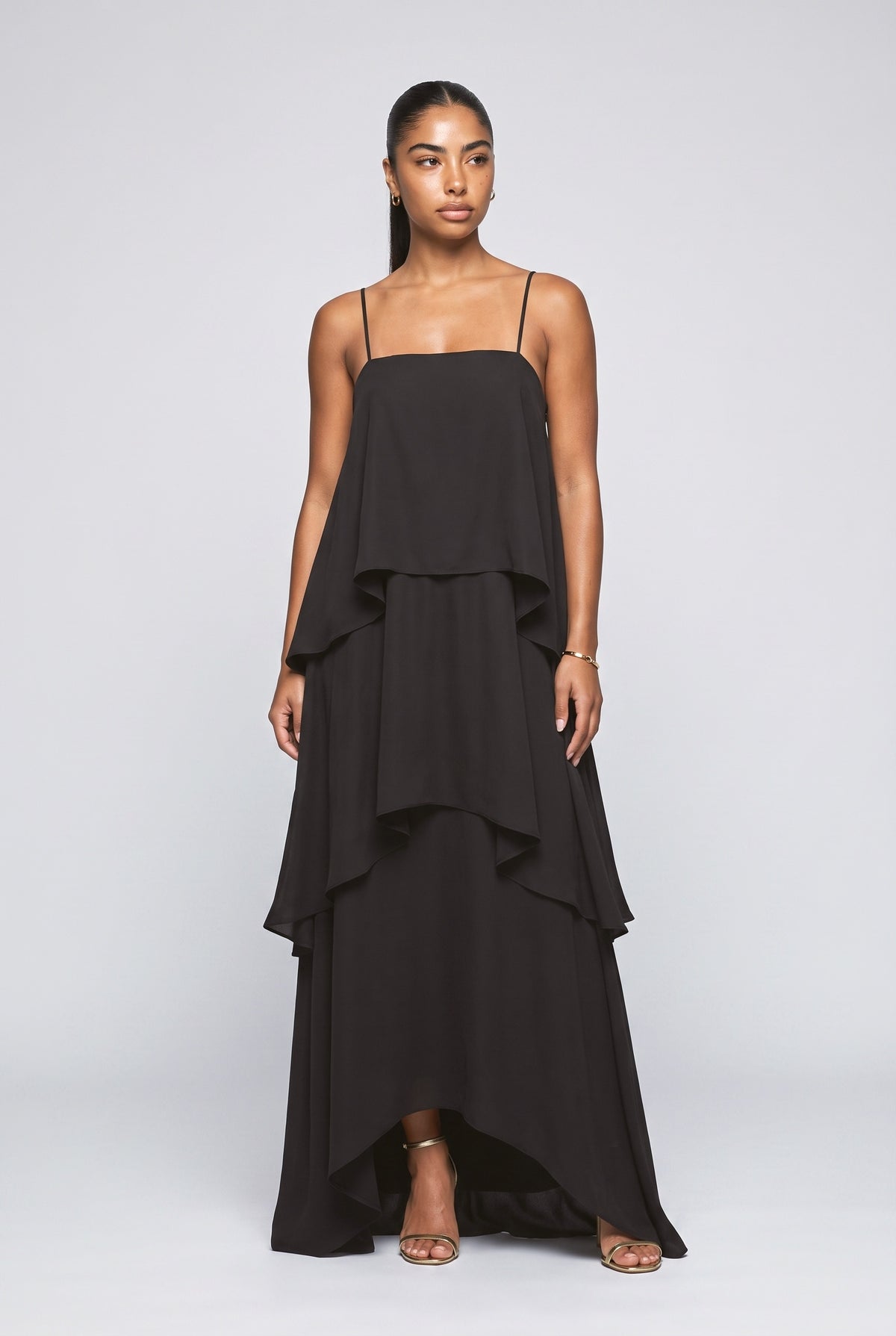 Ruffle Maxi Dress, black