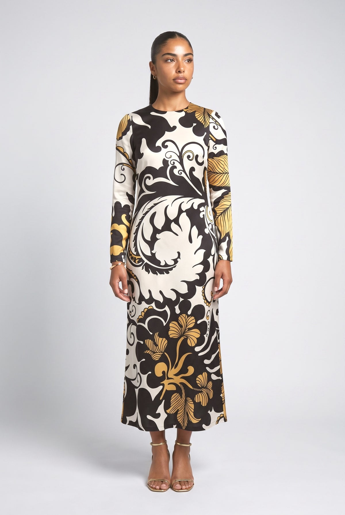 Black Satin Midi Dress, black
