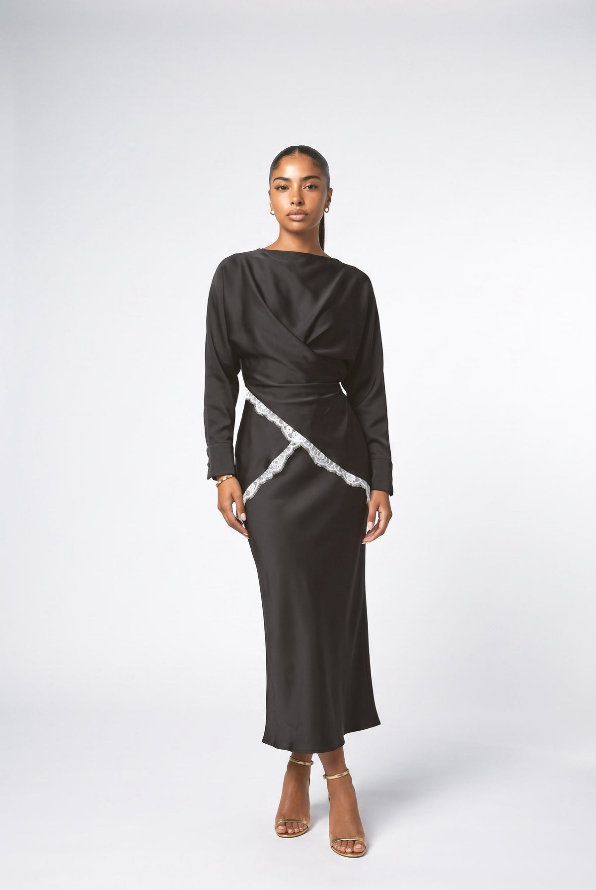 Satin Wrap Outfit Set, black