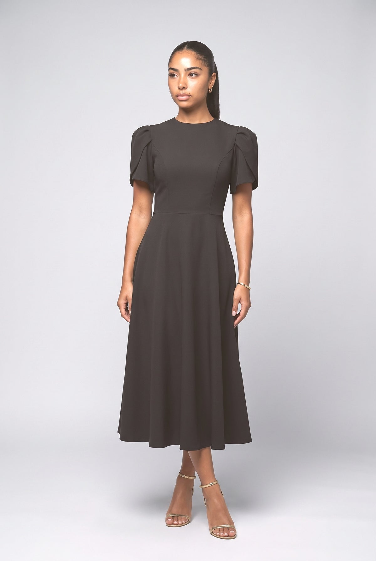 High Neck Midi Dress, black