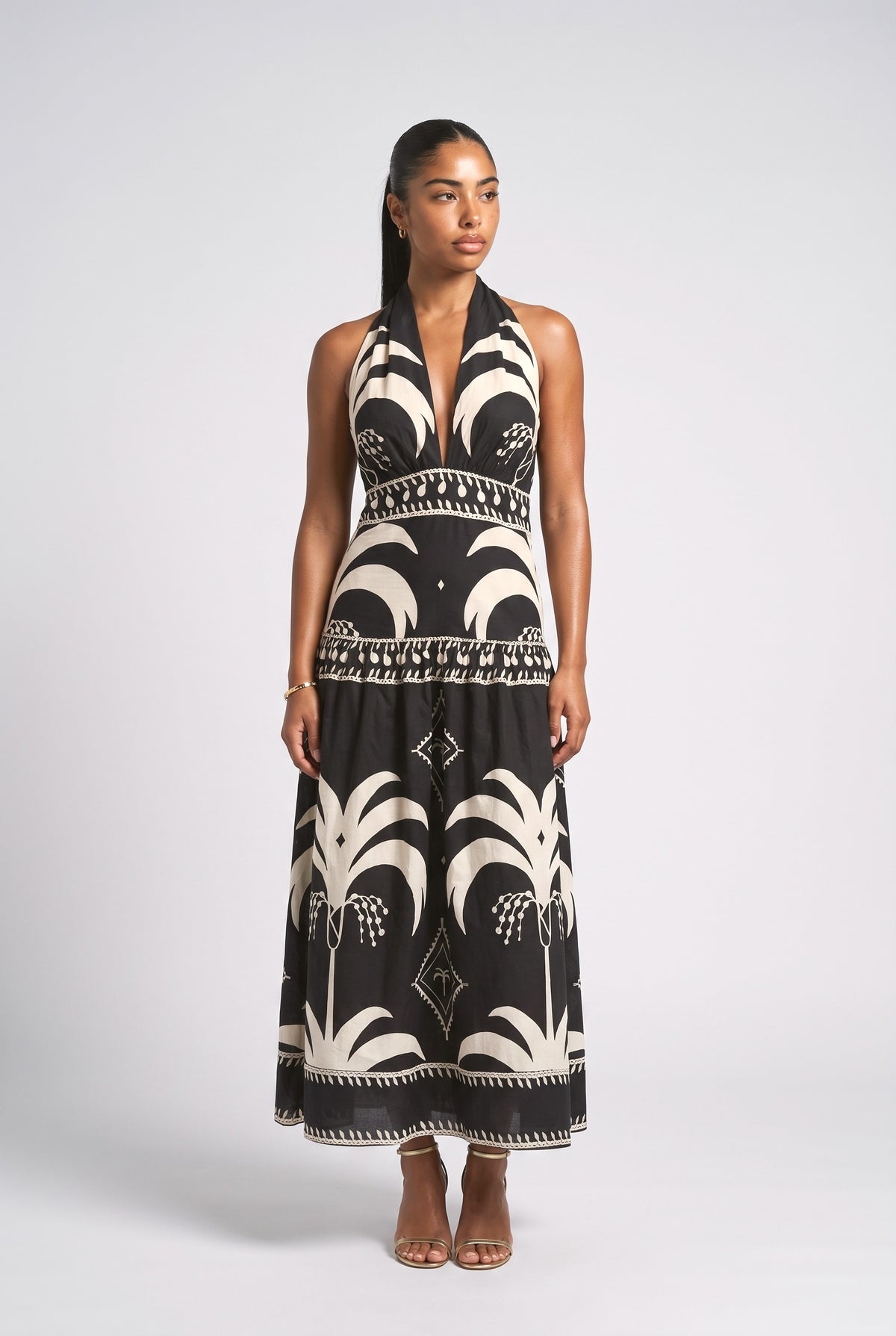 Black Halter Neck Maxi Dress, black