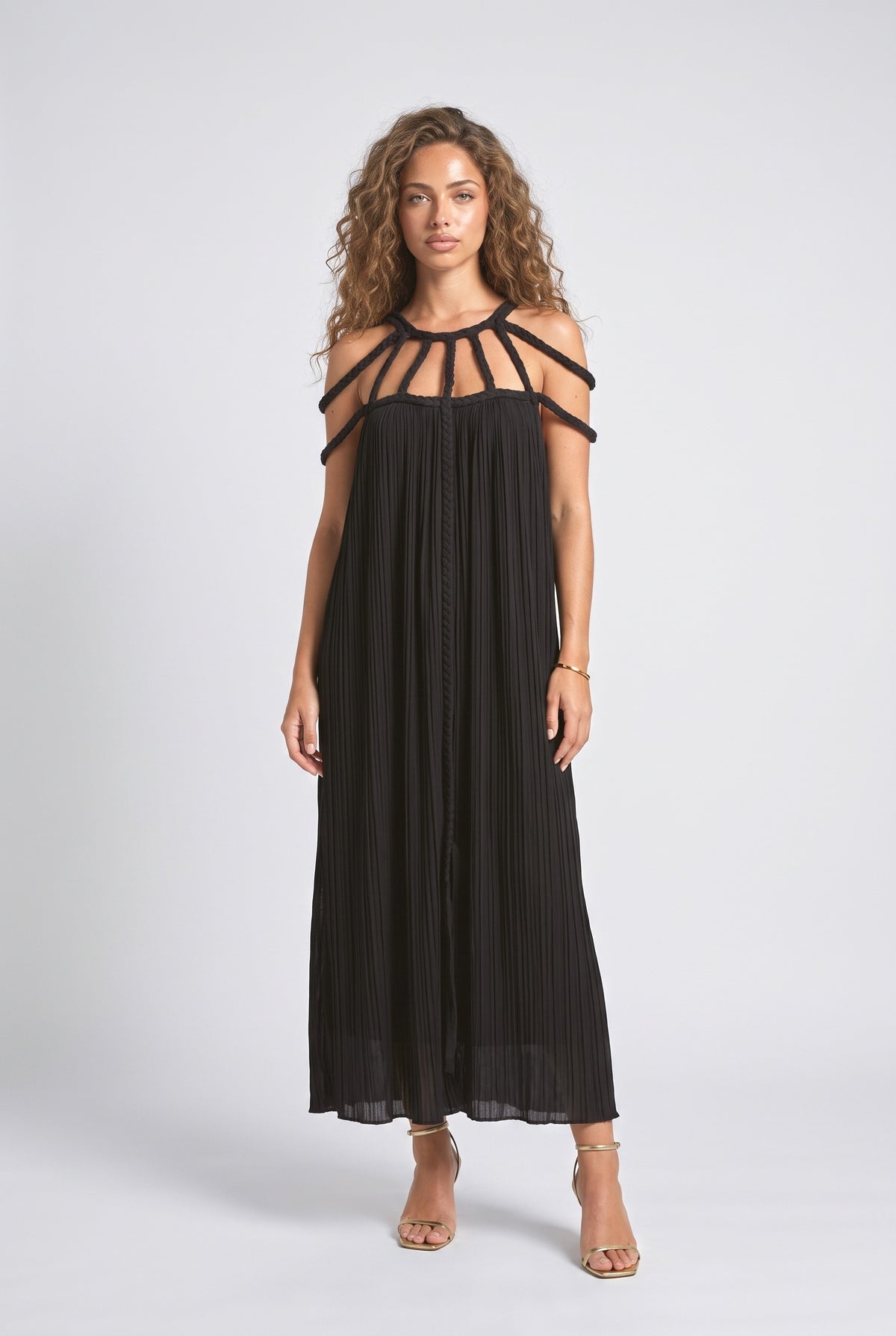 Draped Braids Cover Up Maxi Dress, black