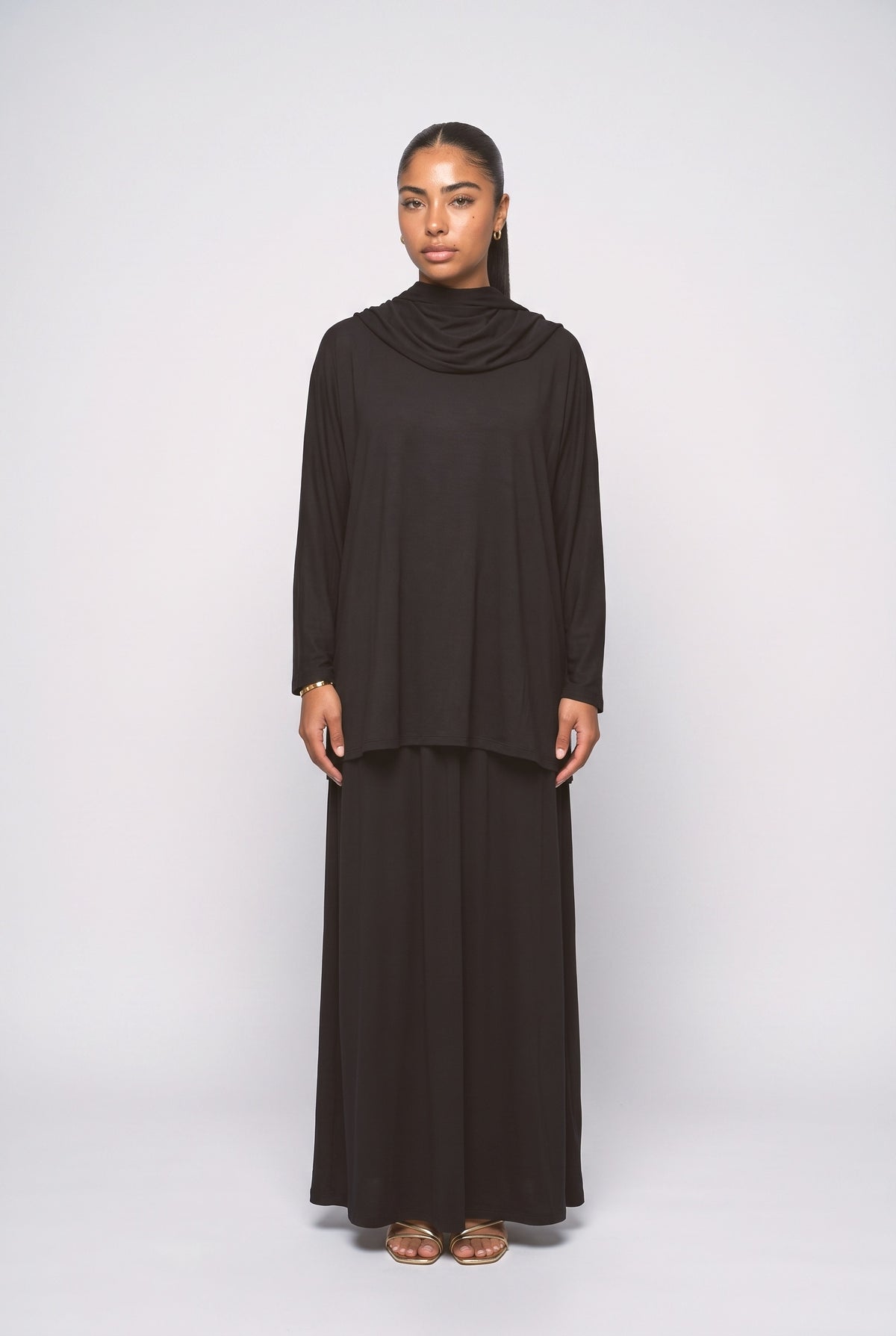 Muslim Headscarf & Maxi Robe Two-Piece Set, black
